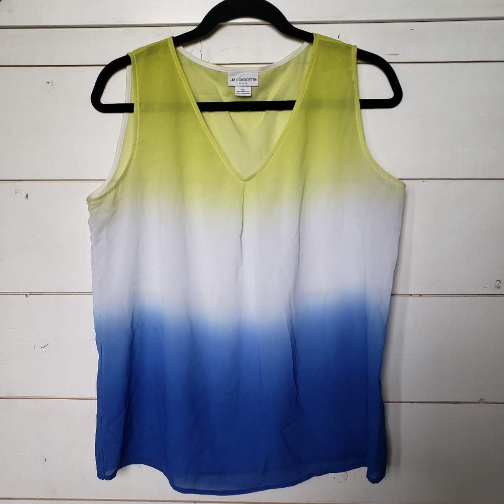 3/$20 Liz Claiborne sheer ombre womens flowy sleeveless tank top Petite, sz L - Picture 2 of 10